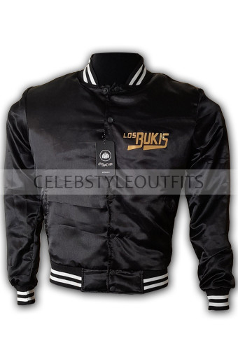 Los Bukis Unisex Glossy Black Satin Varsity Bomber Jacket