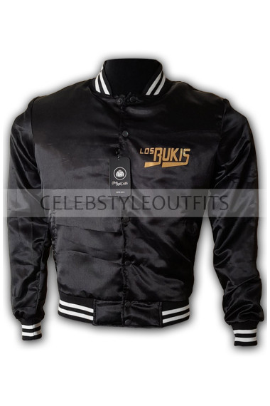 Los Bukis Unisex Glossy Black Satin Varsity Bomber Jacket