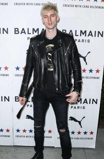 PUMA x Balmain Machine Gun Kelly Biker Black Leather Jacket