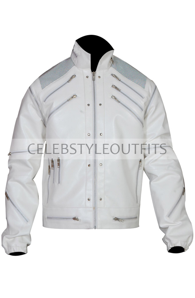 Beat it Song Michael Jackson Mens Biker White Leather Jacket