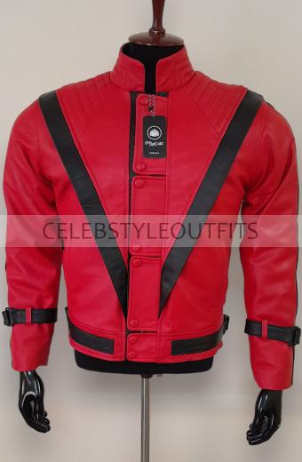 Michael Jackson Thriller Song Mens Red Black Leather Jacket