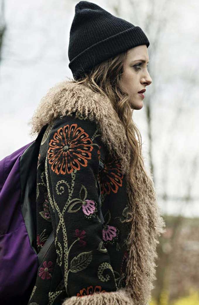 Carly Chaikin Darlene Mr Robot Floral Black Wool Fur Coat mr-robot-darlene-coat