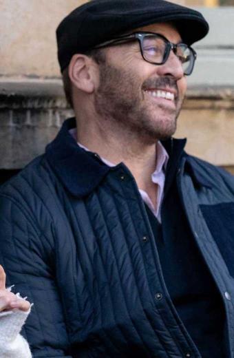 David Jeremy Piven My Dads Christmas Date Blue Puffer Jacket