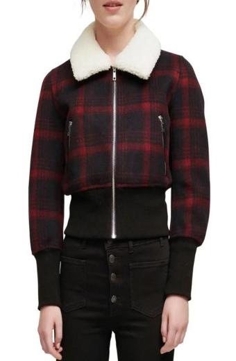 Kennedy McMann Nancy Drew Cropped Red Checked Plaid Jacket