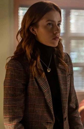 Kennedy McMann Nancy Drew Checked Brown Plaid Wool Coat
