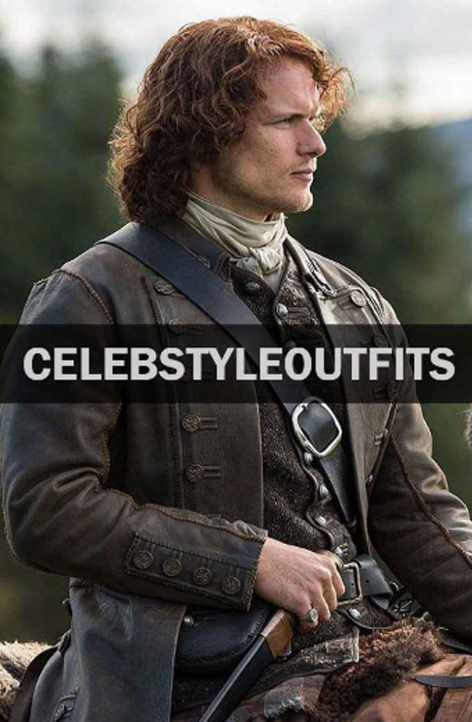 Outlander TV Series Sam Heughan Leather Trench Coat
