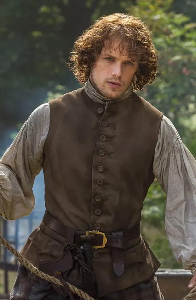 Outlander TV Show Sam Heughan Jamie Fraser Brown Leather Vest