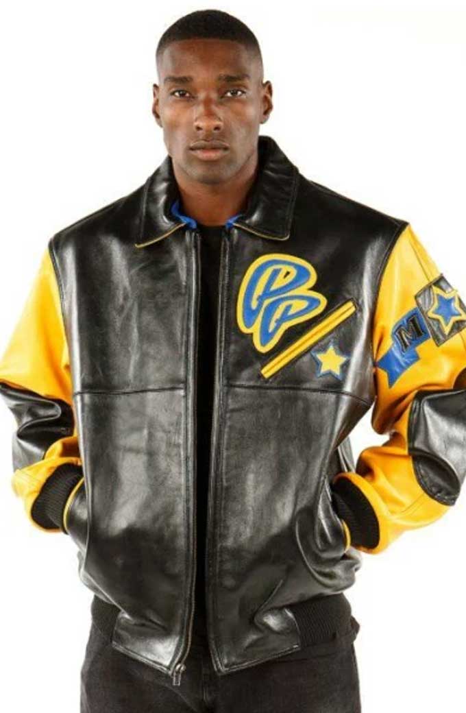 Soda Club Pelle Pelle MB Black And Yellow Leather Jacket