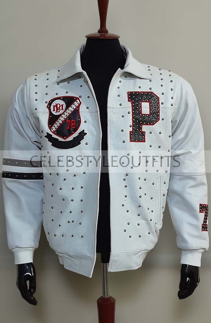 Pelle Pelle Marc Buchanan Bomber White Studded Leather Jacket
