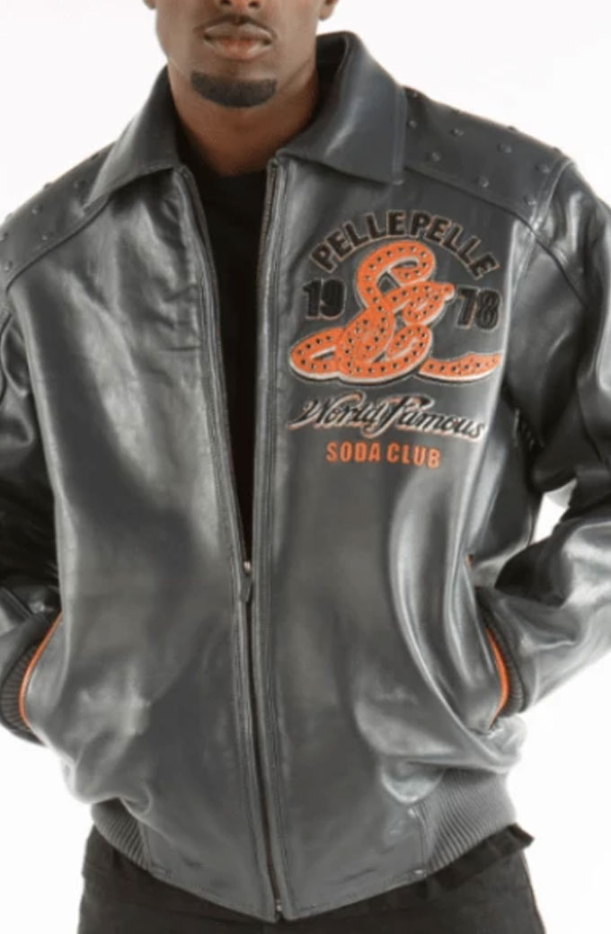 Pelle Pelle 1978 Worlds Finest Soda Club Grey Leather Jacket