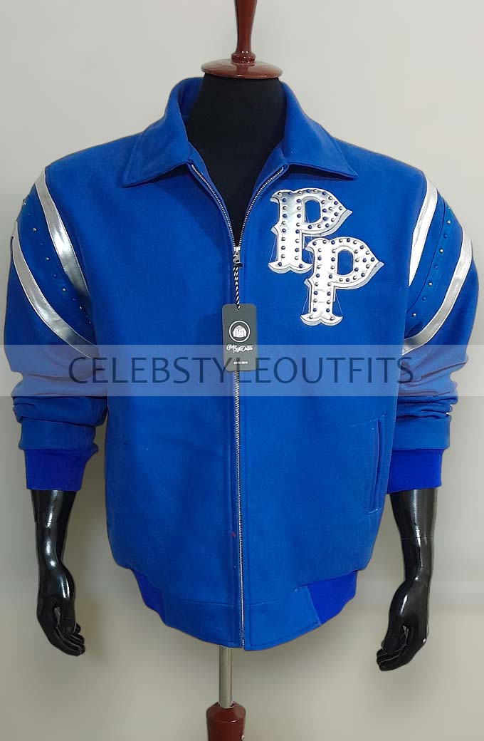 Detroit Pelle Pelle Marc Buchanan 1978 Bomber Blue Wool Jacket