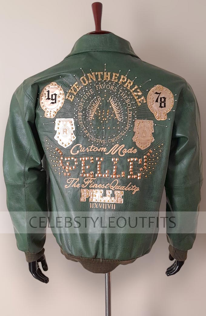 Fortune Favors The Bold Pelle Pelle 1978 Green Bomber Jacket eye-on-the-prize-pelle-pelle-fortune-favors-bold-jacket