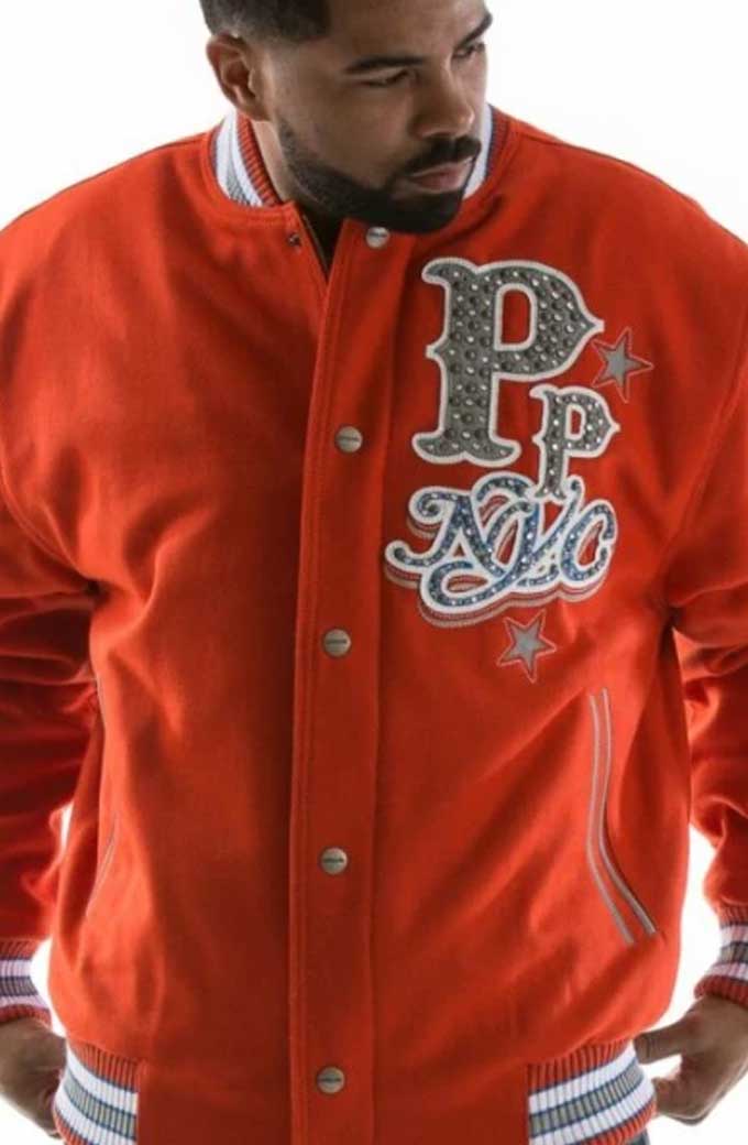 Home Of The Boroughs NYC Pelle Pelle Orange Varsity Jacket