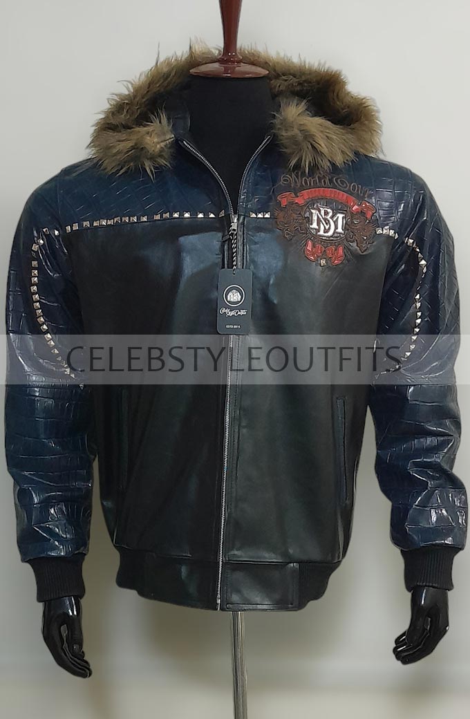 Pelle Pelle World Tour Fur Bomber Black Blue Leather Jacket