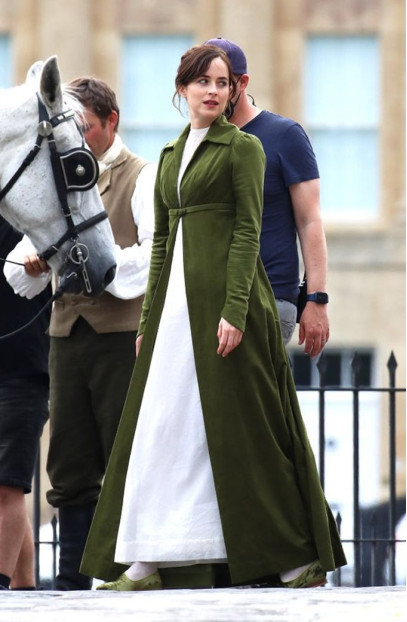Dakota Johnson Persuasion Green Velvet Long Coat persuasion-anne-elliot-coat