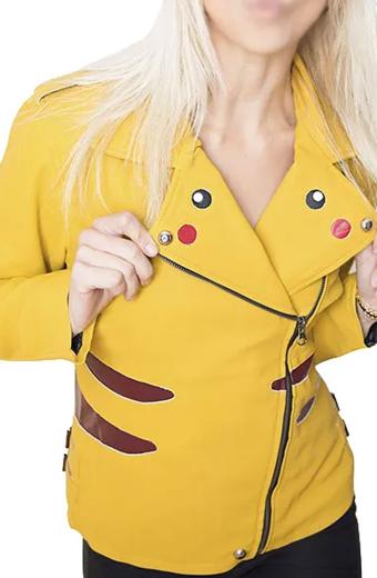 Pokemon Gaming Pikachu Womens Yellow Cosplay Leather Jacket