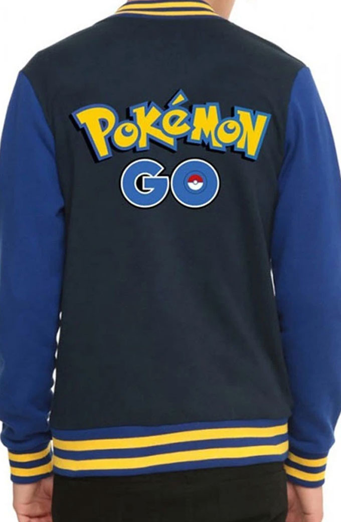 Trainer Gaming Pokemon Go Blue Fleece Bomber Varsity Jacket pokemon-go-trainer-blue-jacket