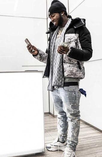 Mens Pop Smoke Casual Bomber Grey Black Cotton Puffer Jacket