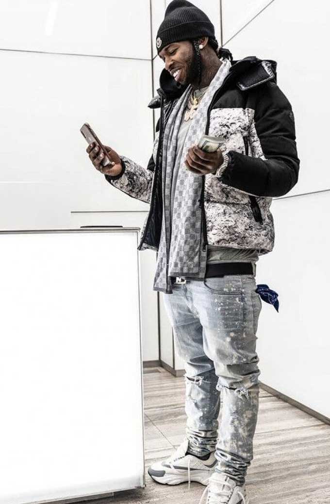 Mens Pop Smoke Casual Bomber Grey Black Cotton Puffer Jacket