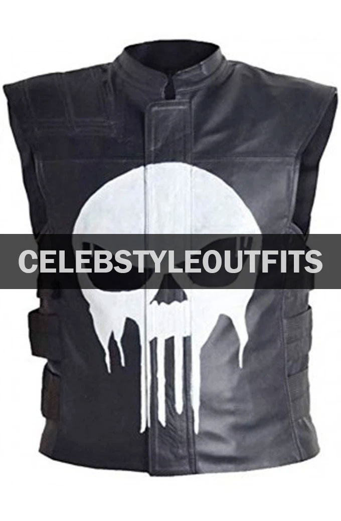 Frank Castle Punisher Jon Bernthal Skull Black Leather Vest