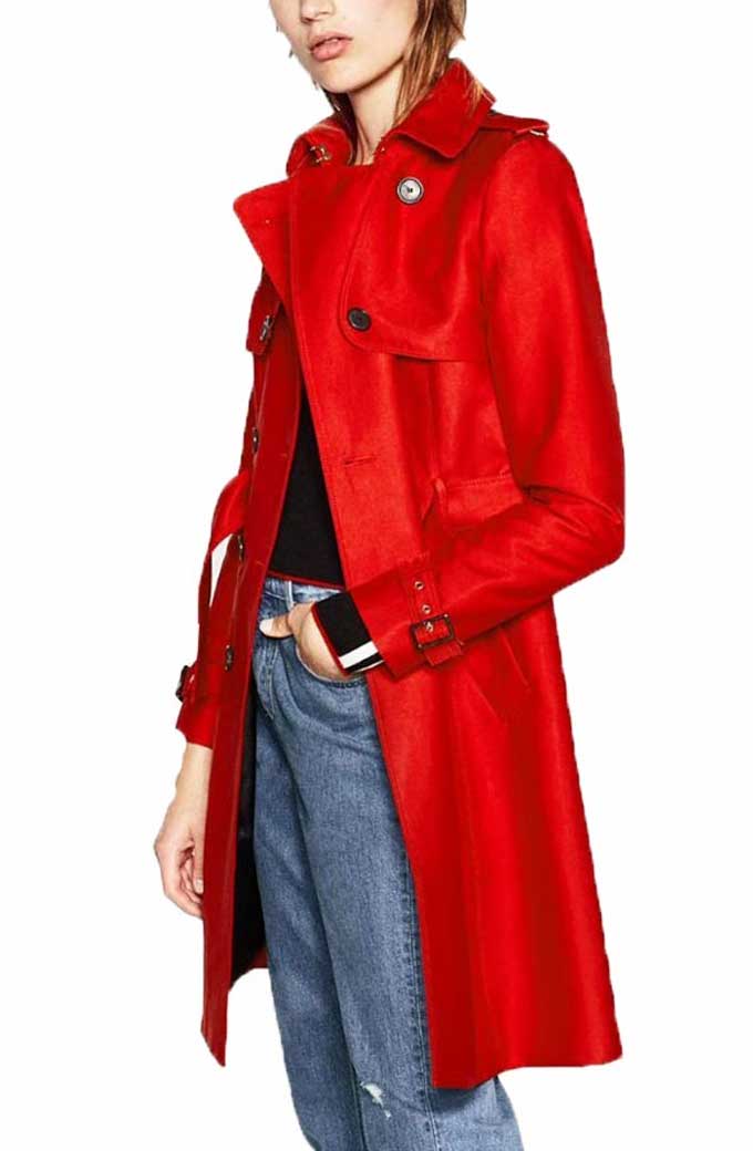 Tiera Skovbye Riverdale Polly Cooper Red Wool Trench Coat