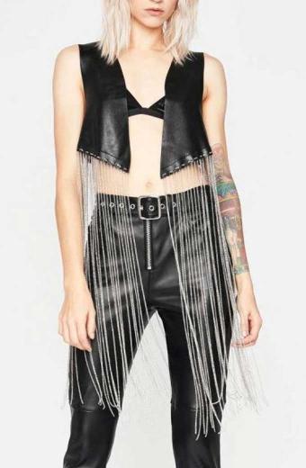 Vanessa Morgan Riverdale Toni Topaz Fringe Black Cropped Vest