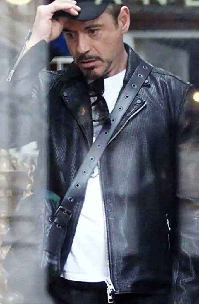 Casual Mens Robert Downey Jr Street Style Black Leather Jacket