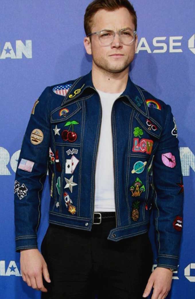Rocketman Elton John Taron Egerton Blue Denim Patches Jacket