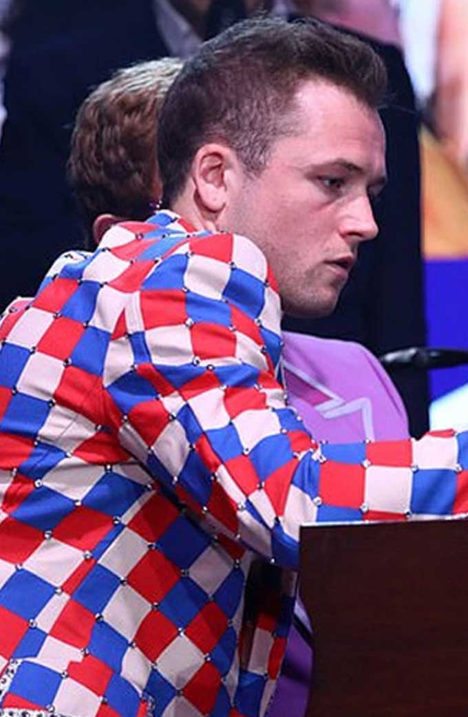 Taron Egerton Rocketman Elton John Colorful Checkered Blazer