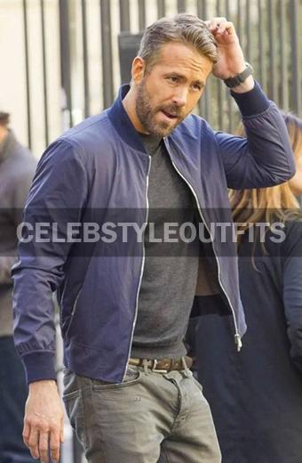 6 Underground One Ryan Reynolds Bomber Blue Cotton Jacket