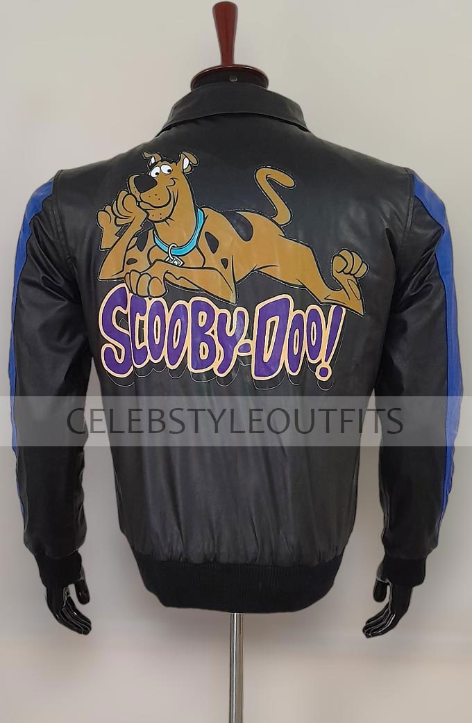 Cartoon Scooby Doo Leather Jacket scooby-doo-cartoon-black-leather-bomber-jacket