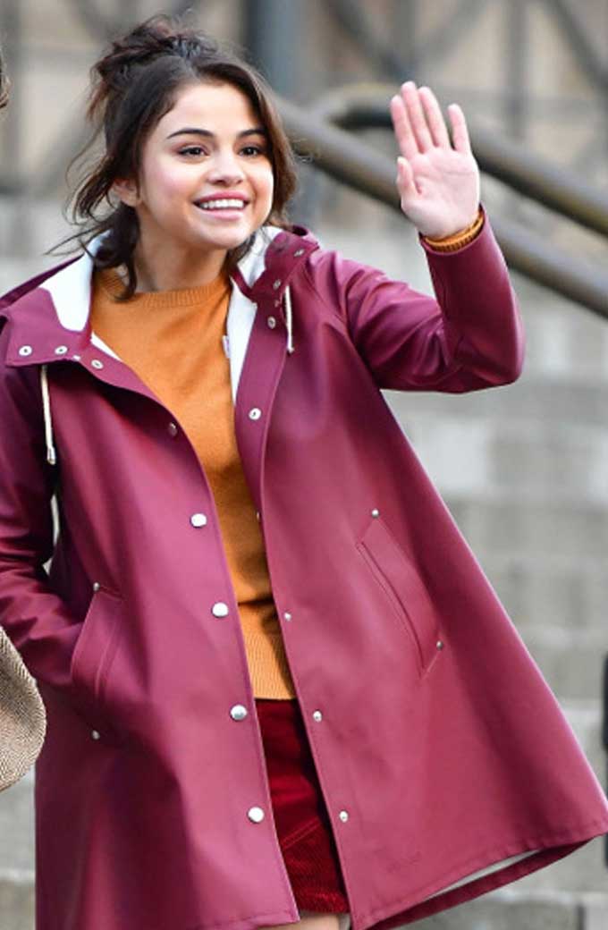 A Rainy Day In New York Chan Selena Gomez Leather Coat