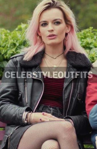 Sex Education Emma Mackey Maeve Wiley Biker Leather Jacket