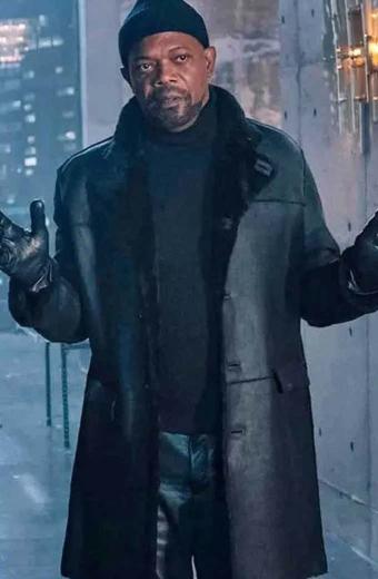 Samuel L Jackson John Shaft Black Leather Long Trench Coat