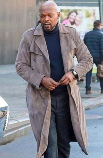 Shaft John Shaft Samuel L Jackson Grey Suede Duster Coat