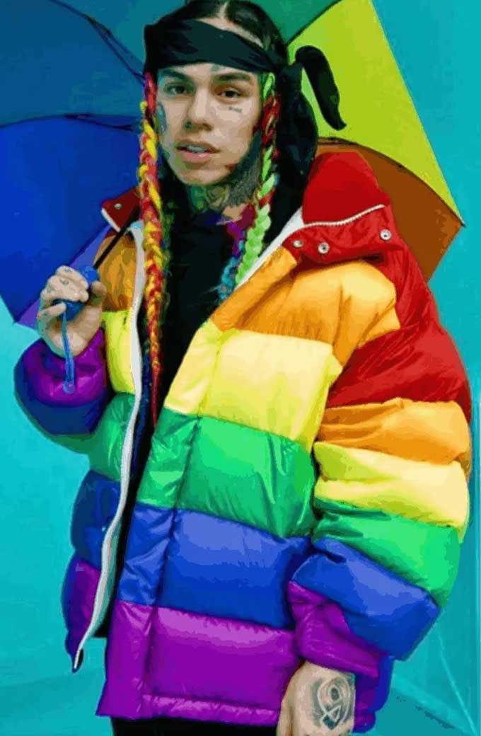 6ix9ine American Rapper Gooba Rainbow Puffer Jacket