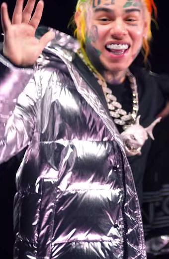 Trollz 6ix9ine Tekashi Metallic Silver Polyester Puffer Jacket