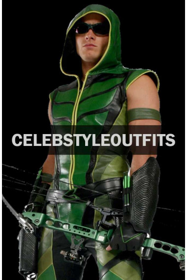 Justin Hartley SmallVille Oliver Queen Green Leather Vest