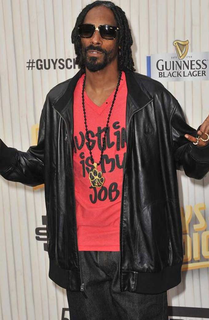 Casual Snoop Dogg Street Mens Black Leather Bomber Jacket