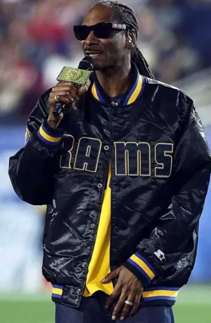 Snoop Dogg Rams Los Angeles Blue Satin Bomber Varsity Jacket