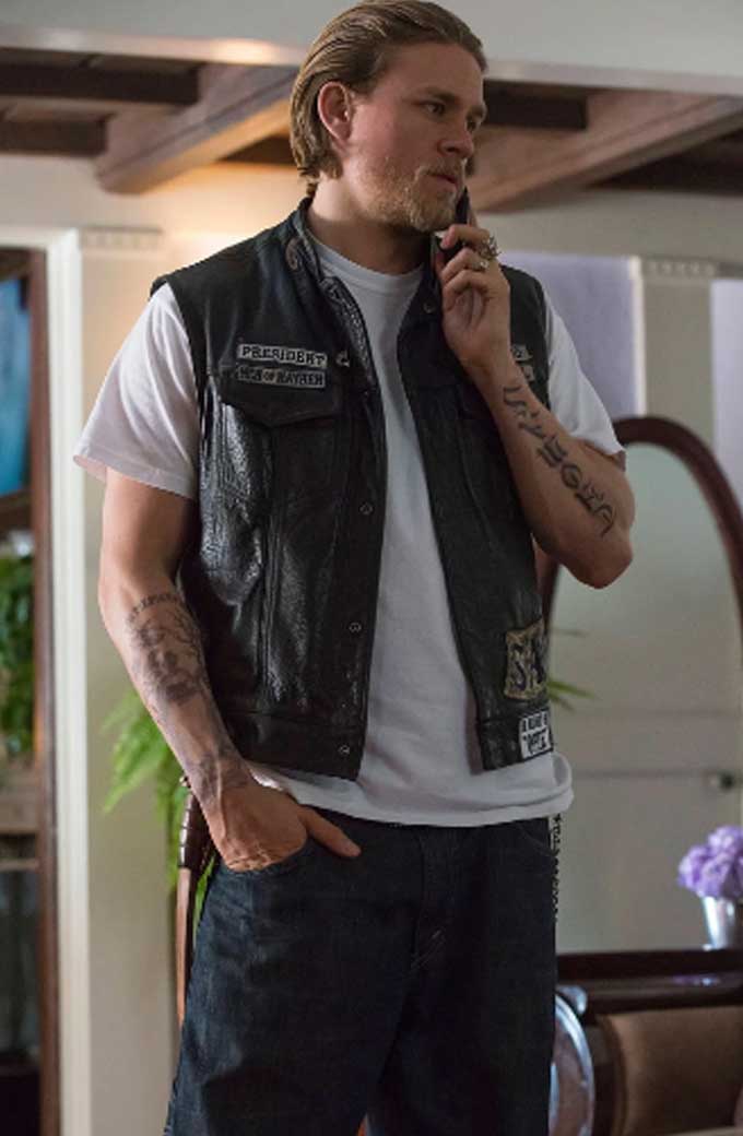 Sons Of Anarchy Charlie Hunnam Jax Teller Black Leather Vest