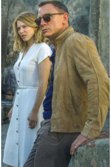 Spectre James Bond Daniel Craig Beige Suede Leather Jacket