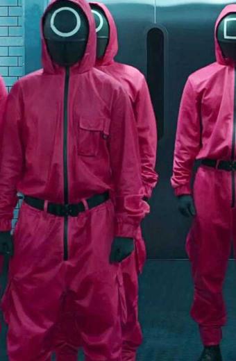 Squid Game Instructions Guard Hooded Pink Fleece Jacket