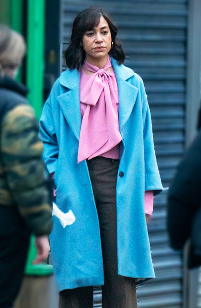 Cush Jumbo Stay Close Megan Pierce Blue Trench Coat