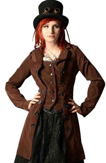 Womens Victorian Steampunk Pirate Brown Cosplay Wool Coat
