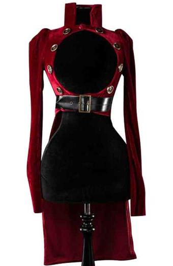 Victorian Steampunk Open Bust Womens Red Cosplay Tailcoat