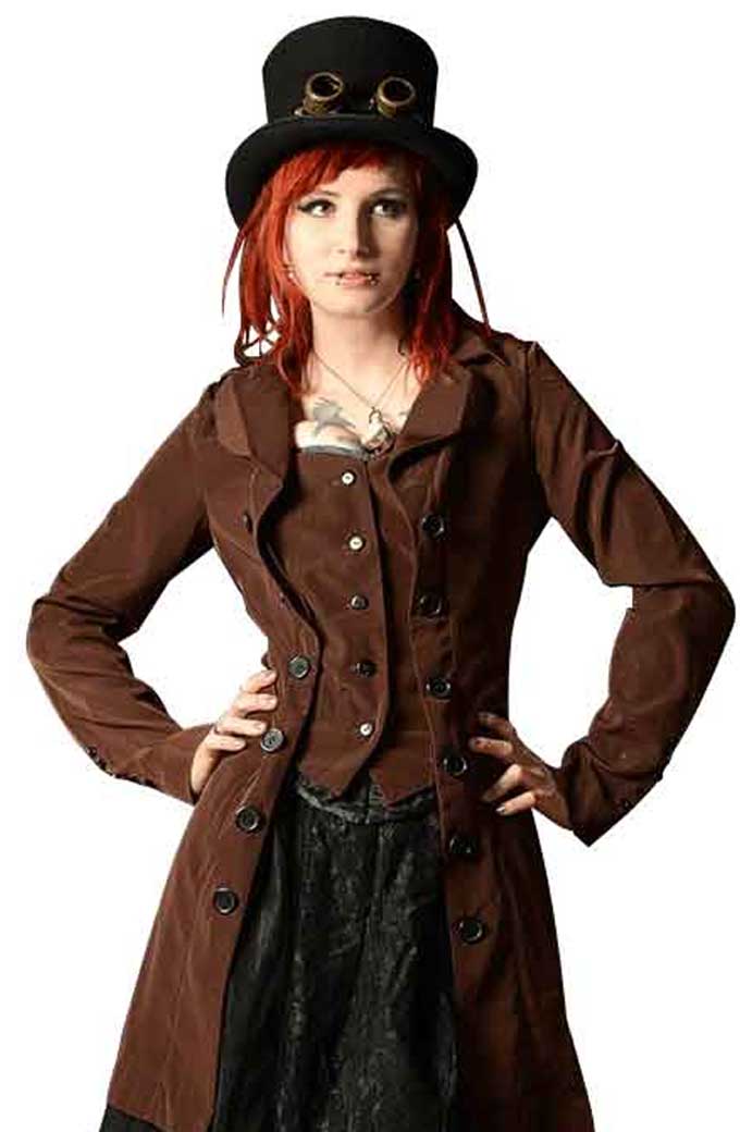 Steampunk Women Pirate Brown Coat