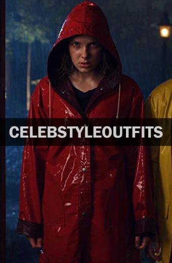 Eleven Stranger Things Millie Bobby Brown Red Hooded Raincoat