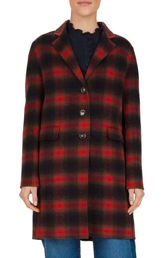 Cobie Smulders Dex Parios Stumptown Red Wool Plaid Trench Coat