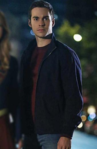 Supergirl TV Show Mon El Chris Wood Bomber Blue Cotton Jacket